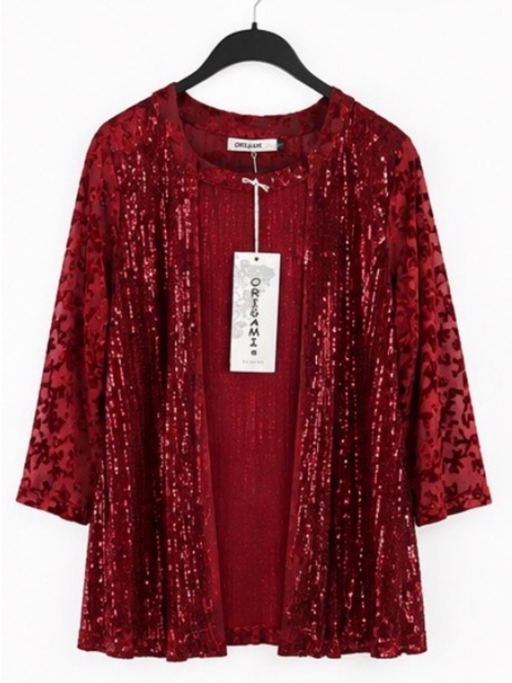 Origami by Vivien NWT Burgundy Sequin Burnout Velvet Kimono Small